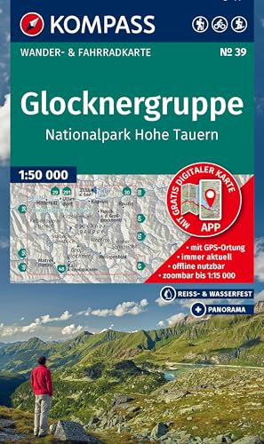 KOMPASS Wanderkarte 39 Glocknergruppe, Nationalpark Hohe Tauern 1:50.000: Wander- und Fahrradkarte in einem - inklusive Offline-Verwendung in der ... Panorama. Skitouren. Langlaufen. Reiten.