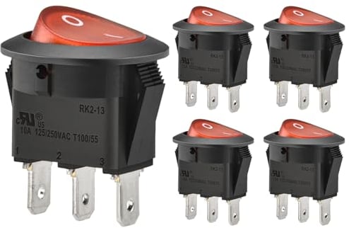 Heschen - 5 interruptores basculantes redondos de encendido y apagado, contacto único SPST, 3 terminales, certificado UL y VDE, 10 A. 250 V CA