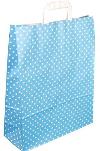 250 Papiertragetaschen 22+11x31cm Papiertüten Einkaufstüten Papier blau hellblau mit weißen Punkten, Motiv Punkte Pünktchen Polka Dots