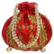 Purpledip Potli Bag (Clutch, Drawstring Purse) For Women With Intricate Gold Thread & Sequin Embroidery Work, Rote Pfauen, Large