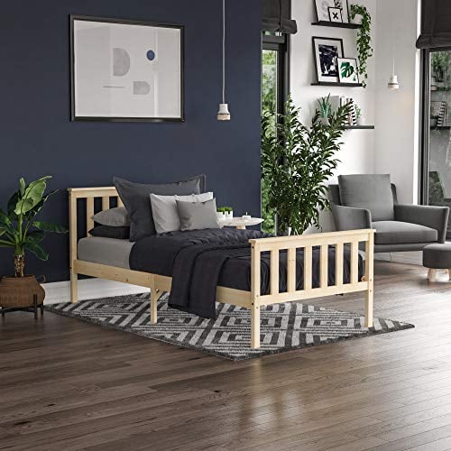 Vida Designs Milan Single Bed, 3ft, Bed Frame, Solid Pine Wood, Headboard, High Foot End Bedroom Furniture, Pine