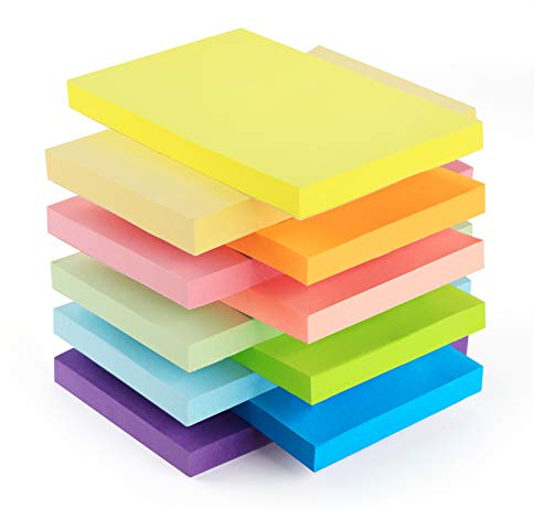 10 Notizblöcke Klebezettel Bunt, 76 x 127mm, 1000 Blatt, Bunt Haftnotizen Haftnotizzettel Sticky Notes, Selbstklebende Farbig Notizblöcke für Büro und Studenten Hause, 10 knallige Farben
