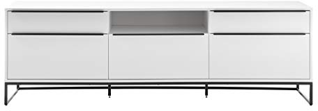 Robas Lund Lowboard 215 cm breit weiß matt, TV Möbel Wohnzimmerschrank mit Metallkufengestell, BxHxT 215x69x40 cm