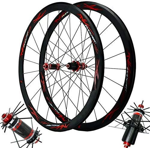 SJHFG Carbon Vorderrad,Doppelwandige MTB-Felge Vorne 20/Hinten 24 Löcher Schnelle Veröffentlichung C/V-Bremse 700C Fahrradradsatz (Color : Red, Size : 700C)