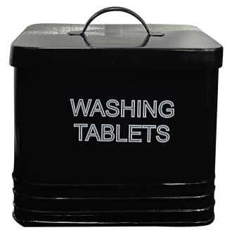 NOBEL Laundry Washing up Tablets Heavy Duty Storage Tins (Black)
