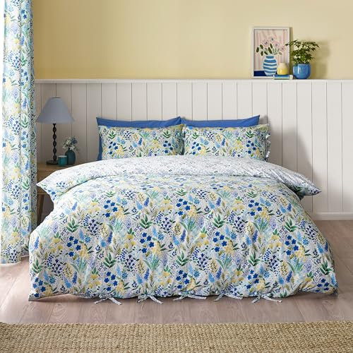 Catherine Lansfield Tilly Parure de lit réversible avec taies d'oreiller Motif Floral Bleu King