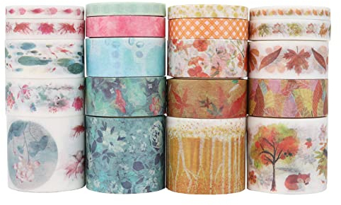 LGEGE 20 Rollen Washi Tape Set, 30/15/8/5 mm breit, Herbstbaum, fallende Blätter, Lotus- und Blattmuster, chinesischer Stil, Abdeckband, Dekor für Sammelalben, DIY, Handwerk, Bullet Journal, (2 m)