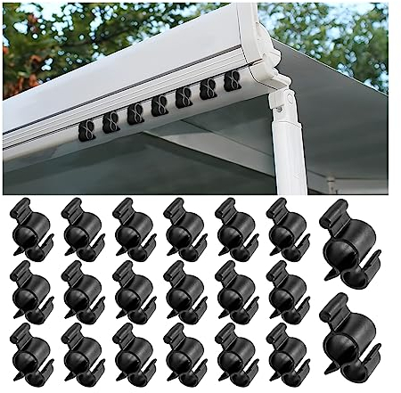 JNNJ 20PCS Ganchos de Toldo, Multifunzionale Toldo RV Ganchos, Ganchos para Cortinas, Universali Camping Accesorios, para Autocaravana, Caravana, Fiesta, Decoración Interior y Exterior(Negro)