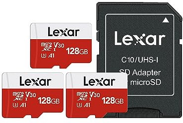 Lexar 128GB 3 Pack Micro SD Card E Series, microSDXC UHS-I Flash Memory Card with Adapter - Up to 100MB/s, A1, U3, Class10, V30, High Speed TF Card (3 microSD Cards + 1 Adapter)