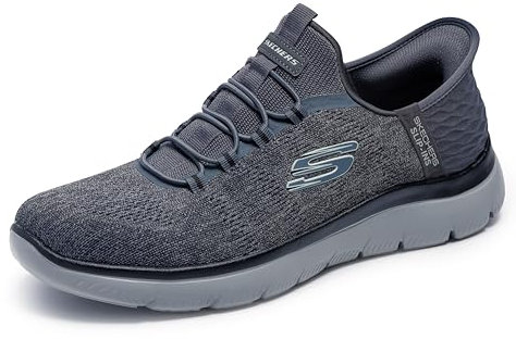 Skechers Baskets Summits Key Pace pour Homme, Bordure Noire en Maille Anthracite, 41 EU