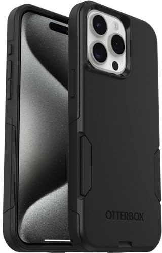 OtterBox Commuter Case for iPhone 15 Pro Max, Shockproof, Drop proof, Rugged, Protective Case, 3x Tested to Military Standard, Black, No Retail Packaging