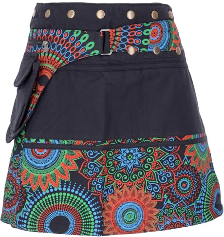 Wickelrock, kurzer Rock, Cacheur, Boho Patchworkrock | Minirock aus Baumwolle, flexible Größe durch Druckknöpfe, kleine Taschen, ideal für Damen
