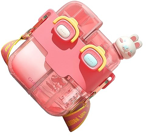 LJCM Bouteille d'eau en Plastique à la Mode, Double Bouteille d'eau Potable Exquise Kawaii, Apparence Mignonne avec Paille pour le Yoga et la Salle de Sport (#2)