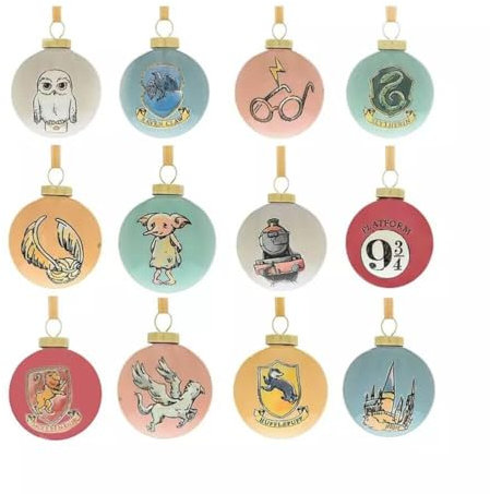Juego de 12 bolas de Navidad de Harry Potter con diseño de Hedwig Dobby Hogwarts, en caja de regalo