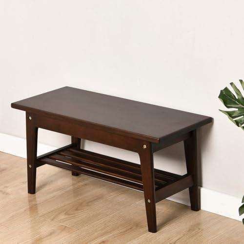 CONSDAN Schuhbank aus Holz, aus den USA gewachsenes Hickory, Eingangsbank mit Schuhaufbewahrung, Schlammzimmer, Badezimmer, Haustür, Outdoor/Indoor, Dunkles Walnuss (schwarz)