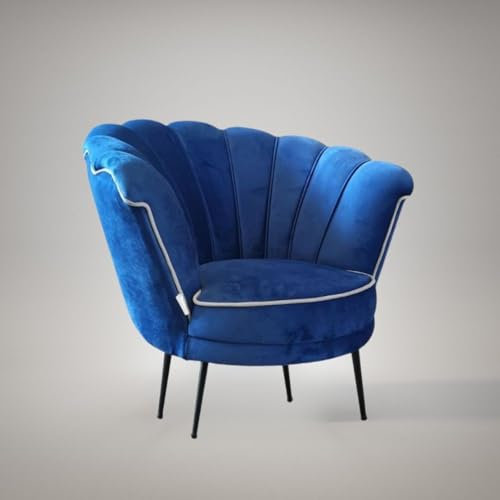 Fauteuil Coquille en Velours Bleu Marine avec Passepoil Blanc - Orel