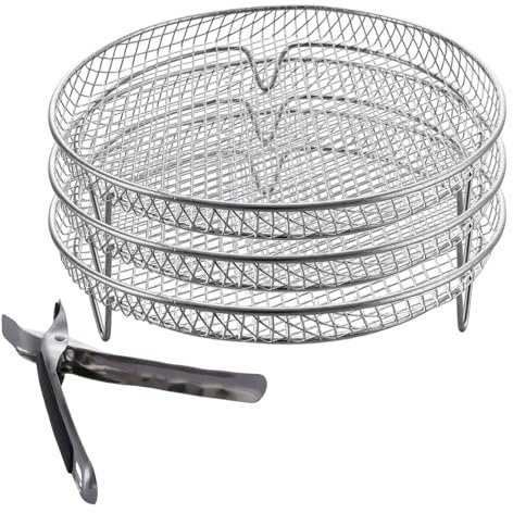 LDXDRU 3 Pack Round Air Fryer Rack, Stackable Dehydrator Rack with Clip, Stainless Steel Air Fryer Basket Tray for 4.8L-6.6L Baking Roasting Oven