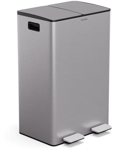 KLARSTEIN EcoVista Poubelle - Tri sélectif 60 L avec bac à Compost Amovible, Fermeture Douce, Acier Inoxydable, Poubelle de Cuisine