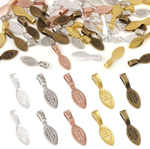 PandaHall 50pcs Glue-on Flat Pad Bails Leaf Bails Pendants Cabochon Pinch Bails Connector Hanger Pendant for Earring Necklace Jewelry Making