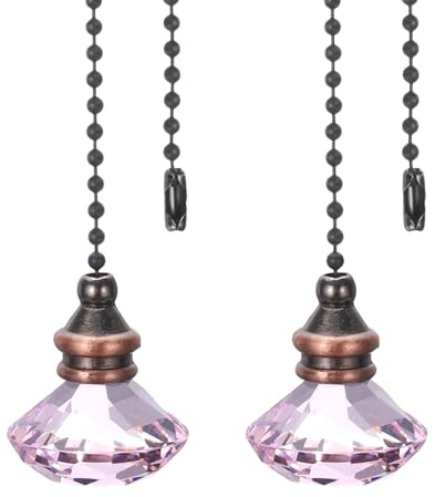 PATIKIL Ceiling Fan Pull Chain, 2 Pack 12 Decorative Diamond Pendant Chain Extender Charm Extension Pull String for Ceiling Fans Light Lamp, Pink