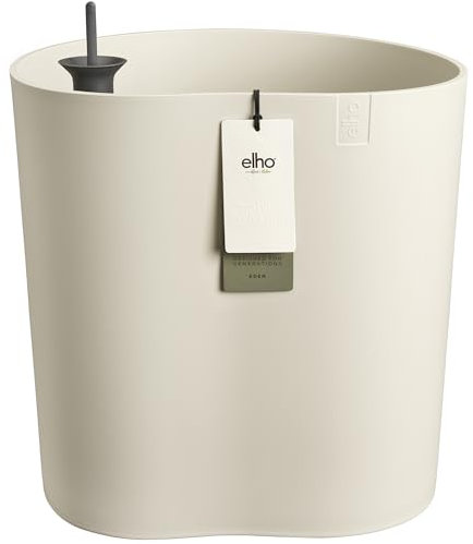 Elho Eden Aquacare Medium 40 - Pot de Fleur - Interieur & Extérieur - Plastique 100% Recyclé - Ø 38.0 x H 43.1 cm - Blanc/Blanc Lin