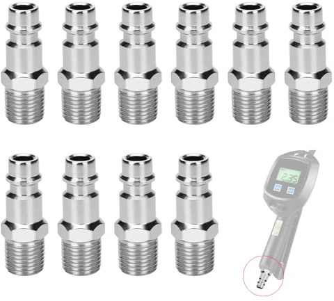 1/4 BSP Air Line Connectors, Quick Release Male Thread, 10 Pcs | Euro Air Hose Coupler Fittings for Compressor, Tools & Pneumatic Systems, Silver