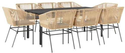 vidaXL 9-TLG. Garten-Essgruppe mit Kissen Braun Poly Rattan Glas