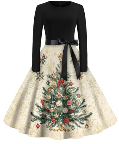Kleider Maedchen Party Moda A-Linie Kleid Weihnachts Langarm Bequemer Mädchen Print