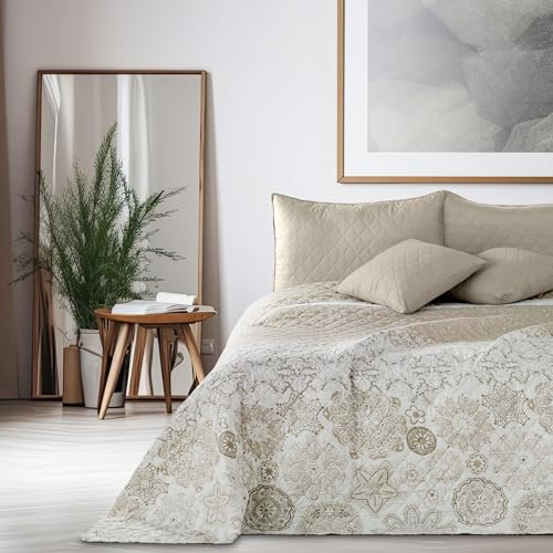 DecoKing Doppelbett, Polyester, Beige/Weiß, 240x260