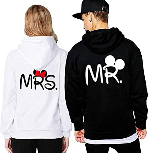 Couple Partenaire Sweat à Capuche Hoodie Mr Mrs Mickey Minnie - 1x Pull Femme Blanc L