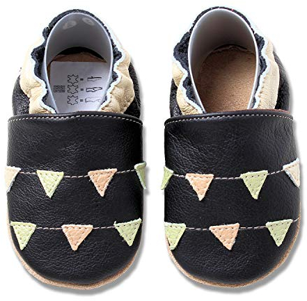 HOBEA-Germany Krabbelschuhe für Jungs und Mädchen in verschiedenen Designs, Schuhgröße:22/23 (18-24 Monate), Modell Schuhe:Girlanden schwarz