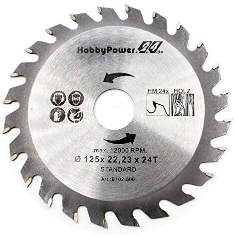 Lame de scie circulaire HM - Diamètre : 115 mm - 125 mm - 22,23 mm - 20 mm - 24T - 40T - Dents pour bois et plastique - 125 x 22,23 / 24 dents