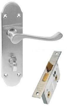 Golden Grace Epsom Style Bathroom Door Handles in Satin Brushed Chrome with Bathroom Mortise Lock Set - 170mm x 40mm