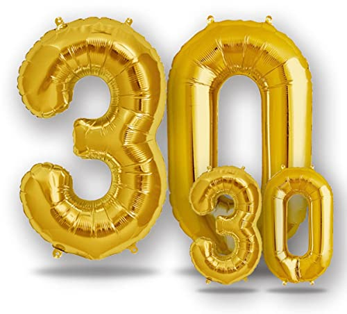 FUNXGO® folienballon 30 gold - 2 Stück -100cm & 38cm- Luftballon Zahl 30-30.geburtstag - Ballon 30 Deko zum Geburtstag, Hochzeit, Jubiläum oder Fest, Party - Ballon 30 gold
