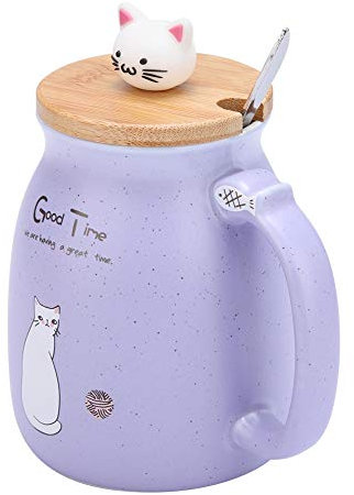Tasse en céramique infuseur à thé tasse, 420 ml beau chat tasse en céramique avec cuillère et couvercle en bois café tasse de lait d'eau pour un de boisson pour les amis ou