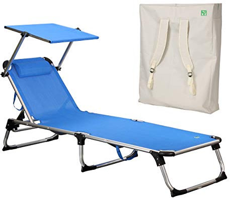 Totò Piccinni Lettino prendisole KAMP Pieghevole Leggero Alluminio CUSCINO e BORSA Zaino (Blu)