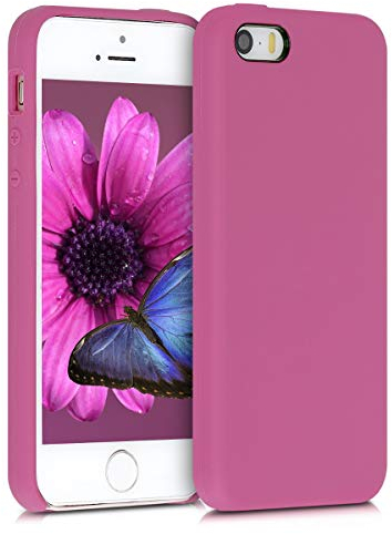 kwmobile Hülle kompatibel mit Apple iPhone SE (1.Gen 2016) / iPhone 5 / iPhone 5S Hülle - Silikon Handy Case - Handyhülle weiche Oberfläche - kabelloses Laden - Karminrosa