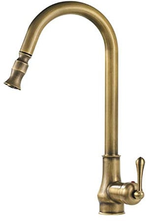 DSJMUY Antik Wasserhahnarmatur Messing Bad, Antik Messing Ausziehbare Küchenarmatur Spültischarmatur mit Herausziehbarem/Ausziehbar Brause 360°Drehbar Wasserhahn Küche Einhebelmischer Spüle Armat