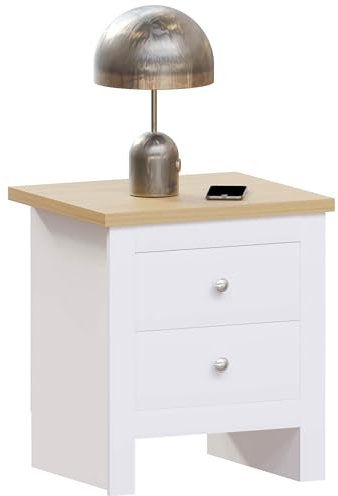 Vida Designs Arlington 2 Drawer Bedside Cabinet Chest of Drawers Table Storage Bedroom (White)