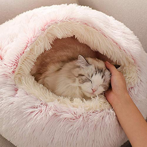 DUCHEN Puppy Love Panier pour Chien/Chat Fermé,Panier Rond Chien Moelleux Orthopedique,Coussin Chien Dehoussable Apaisant Moyen Taille Anti Stress Lavable Rose