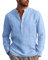 LVCBL Summer Men's Casual Shirt with Buttons, Normal Cut Stand-Up Collar Shirt Light Blue L