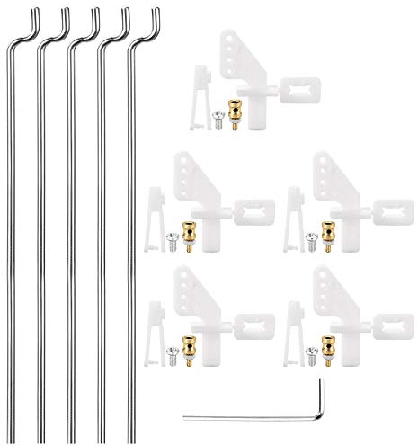 sourcing map 5 Sätze RC Starrflügel Flugzeug-Steuerhorn-Kit - 5 Stk Nylon-Steuerhorn + 5 Stk Gabelkopf + 5 Stk 1,2x180 mm Zugstange + 5 Stk 1,6 mm Schnellhalter