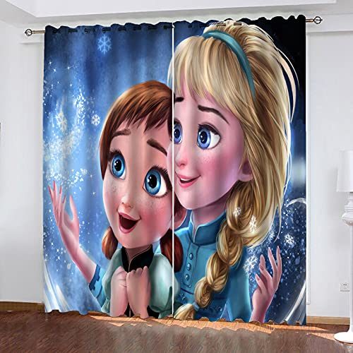 Fgolphd Frozen Verdunkelungsvorhang-Set für Schlafzimmer 3D-Druck Anna and ELSA Olaf vorhänge für Kinderzimmer schiebegardine Blickdicht für Dekoration Wohnzimmer Esszimmer (8,280×245(BxH) cm)