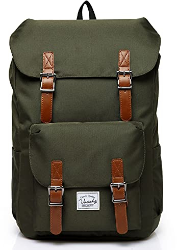 VASCHY Backpack Mens, 26.L Large Capacity School Rucksack for Womens Unisex Vintage 15.6inch Laptop Backpack Water Resistant Casual College School Bag for Work Travel University Sports(Green)