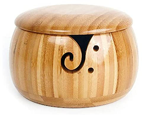 Hsthe Sea Bol tricoter en bambou, fait la main, avec couvercle amovible, bol de rangement de laine, 15,8 x 9,4 cm