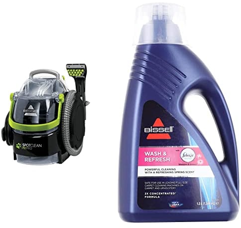 Bissell 15585 SpotClean Pet Pro Portable, 750 W, 84 Decibelios, Negro/Verde + Wash & Refresh Accesorio para aspiradora, 1.5 litros, Combinaison, Azul Oscuro