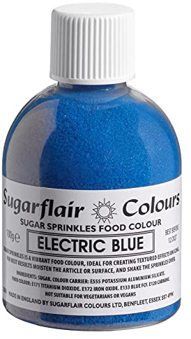 Sugarflair Electric Blue Edible Glitter Sugar Sprinkles - for Cake Decorating, Sprinkle on Cakes, Cupcakes Treats, Desserts Ice Cream and Deserts - 100g