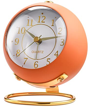 Tetino Analog Alarm Clocks,Retro Backlight Cute Simple Design Small Desk Clock with Night Light,Silent Non-Ticking,Battery Powered,for Kids,Bedroom,Travel,Kitchen,Bedside Desktop. (Orange)