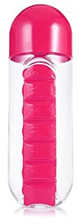 Wasserflasche mit wöchentlicher Pillendose, klein, kombiniert, täglicher Pillendosen-Organizer mit Wasserflasche, Medikamenten-Pillenbox Pillendosen (Color : Rose Red)