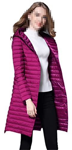 Cappotto da donna Bianco Duck Down Cappotto lungo con cappuccio Ultra-Light Plus Piumino, Fucsia, XL